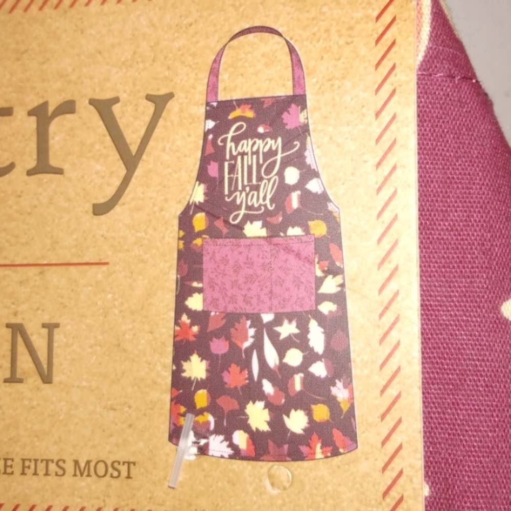 Cotton graphic pantry apron OSFM w pocket "happy FALL y'all"